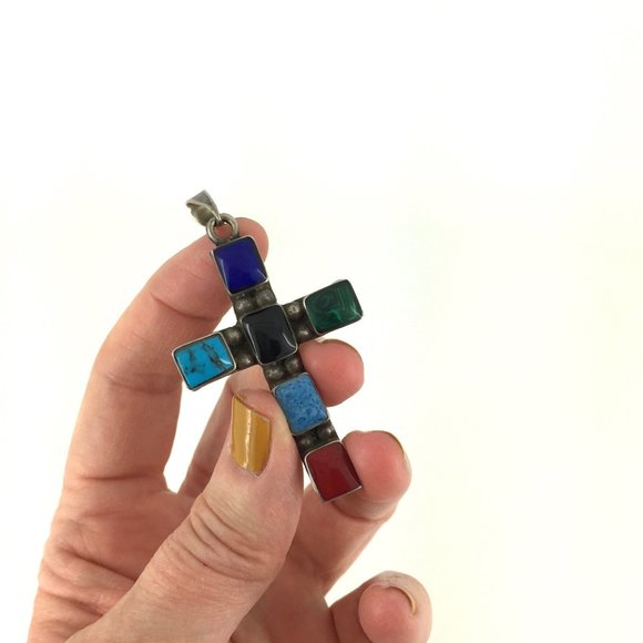 VINTAGE . NATIVE AMERICAN CROSS . 925 STERLING - Picture 6 of 16